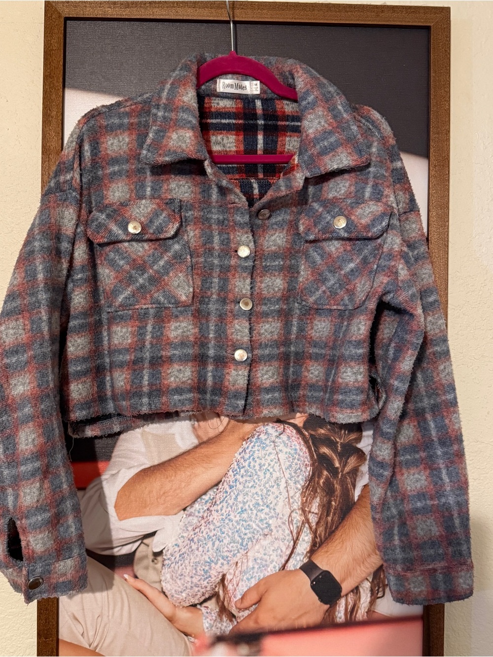 Women’s Cropped Plaid Flannel Wool Jacket - Blue & Rust